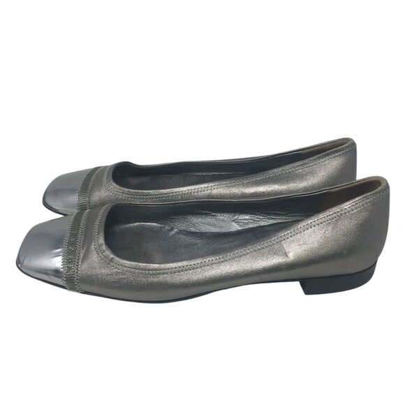 Prada Square Toe Ballet Flats Leather Silver Metallic Women's Size 38.5 US 8 - Picture 2 of 15